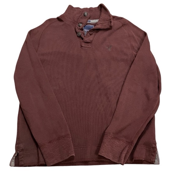 American Eagle Heavyweight Henley Sweater XL Maroon 100% Cotton - Picture 2 of 9